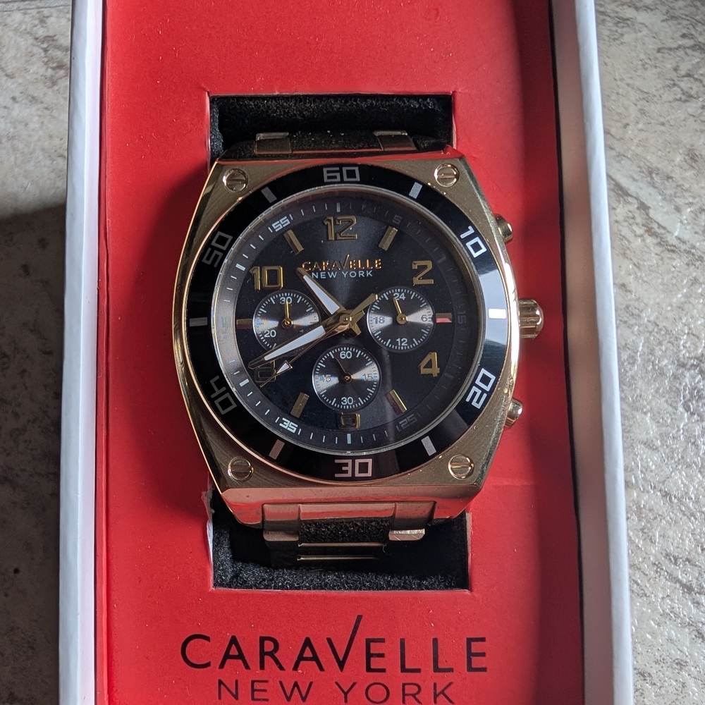Caravelle New York Men's Gold and Black Watch